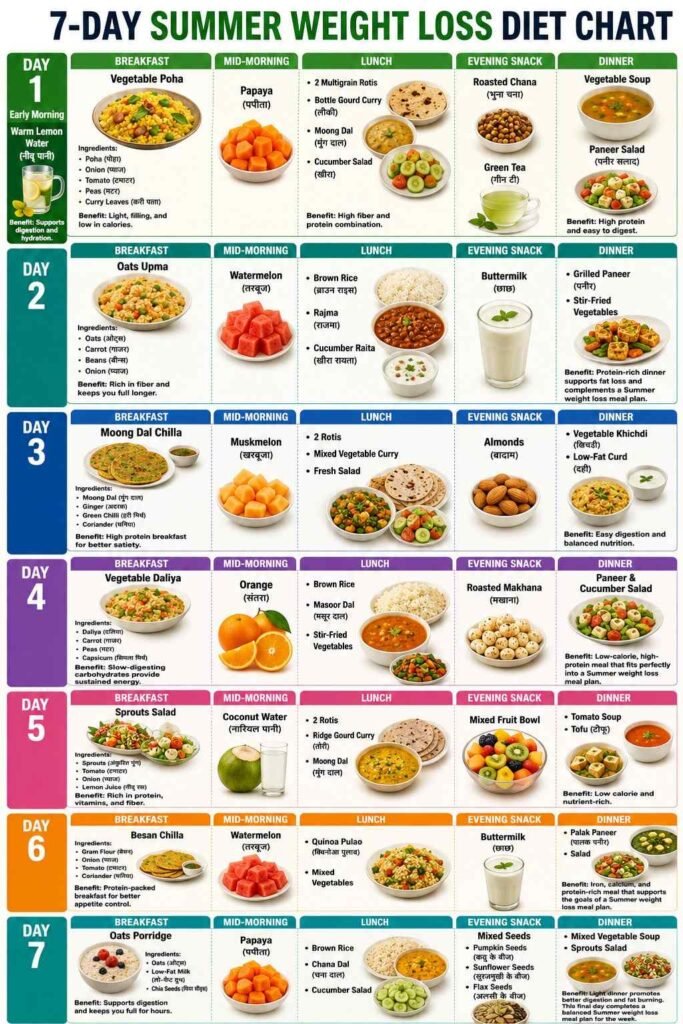 7-Day Summer Weight Loss Diet Chart infographics 7-Day Summer Weight Loss Diet Chart