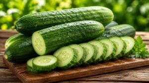 Fresh cucumber slices - a hydrating food good for the heart in summer