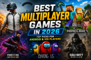 Best Multiplayer Games in 2026 featuring PUBG Mobile, Free Fire MAX, Minecraft, Among Us, and Call of Duty Mobile for Android and iOS players.