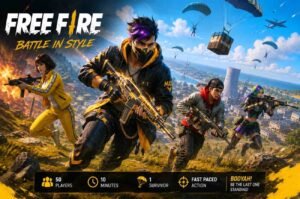 Free Fire MAX battle royale gameplay featuring players in an intense multiplayer game for Android and mobile devices