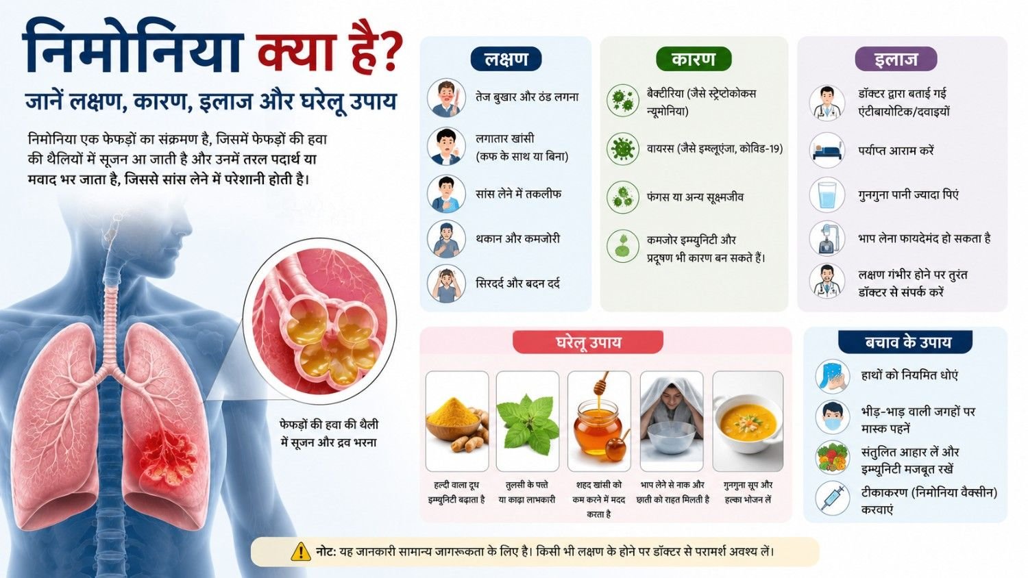 निमोनिया क्या है? जानें लक्षण, कारण, इलाज और घरेलू उपाय